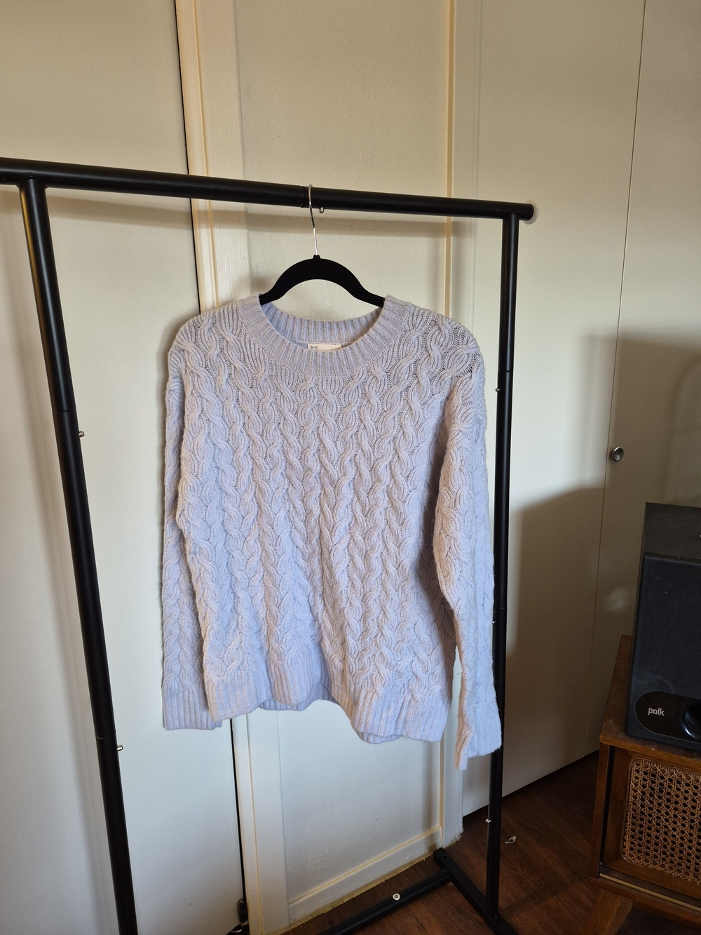 Classic Light Blue Cable Knit Crewneck Sweater